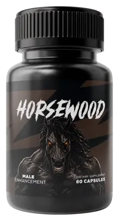 A single black HORSEWOOD bottle with a horse illustration and the words Male Enhancement, 60 capsules